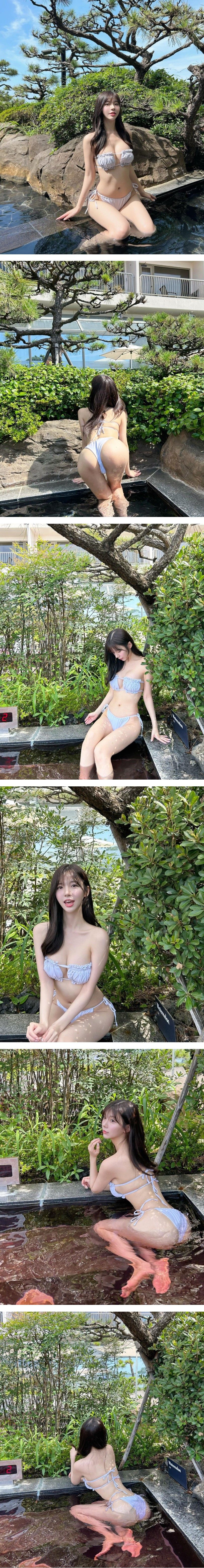 야외 온천에서 흰 비키니 뒷고양이 자세 T백 엉덩이 쏘블리1_1.jpg