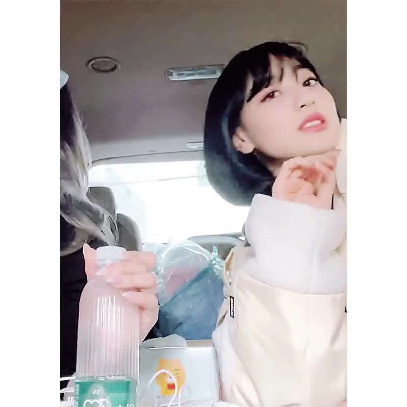 트와이스 똑단발 지효와 리본 사나 6.gif