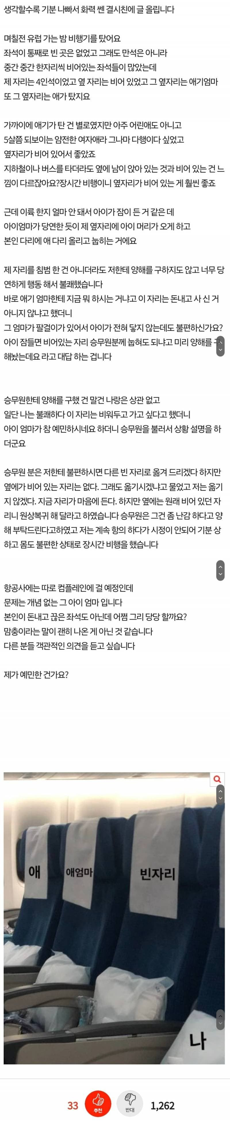 비행기 빈자리에 아기 눕혀서 항의했다는 판글 상대방 본인 등판2.jpg